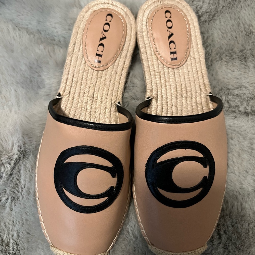 Coach Tan and Black Mules Comfortable Slip-On Design